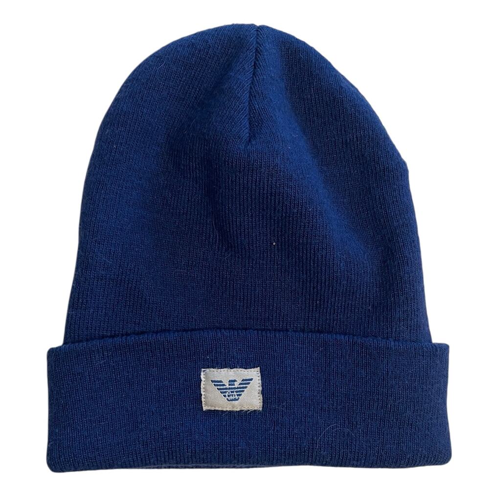 Armani Junior Blue Beanie Hat Youth Kids Stretch Knit